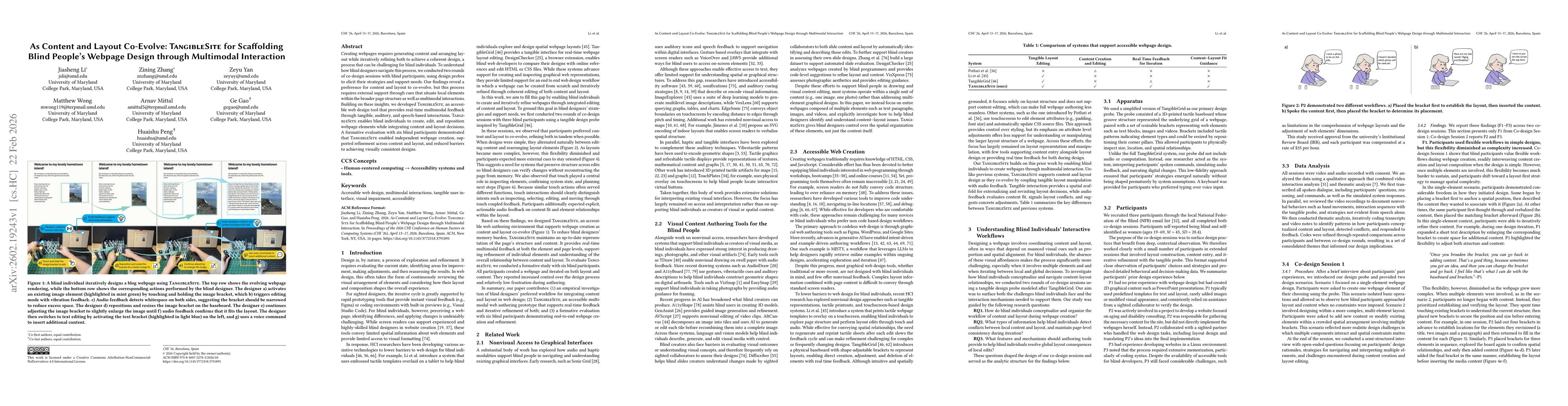 Thumbnail for As Content and Layout Co-Evolve: TangibleSite for Scaffolding Blind People's Webpage Design through Multimodal Interaction