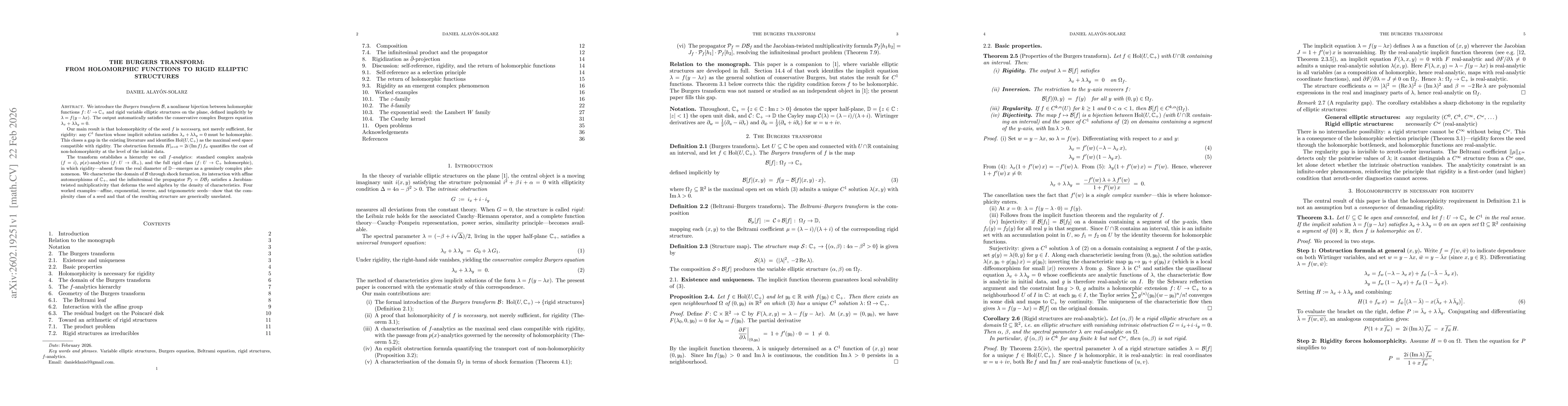 Thumbnail for The Burgers Transform: From Holomorphic Functions to Rigid Elliptic Structures