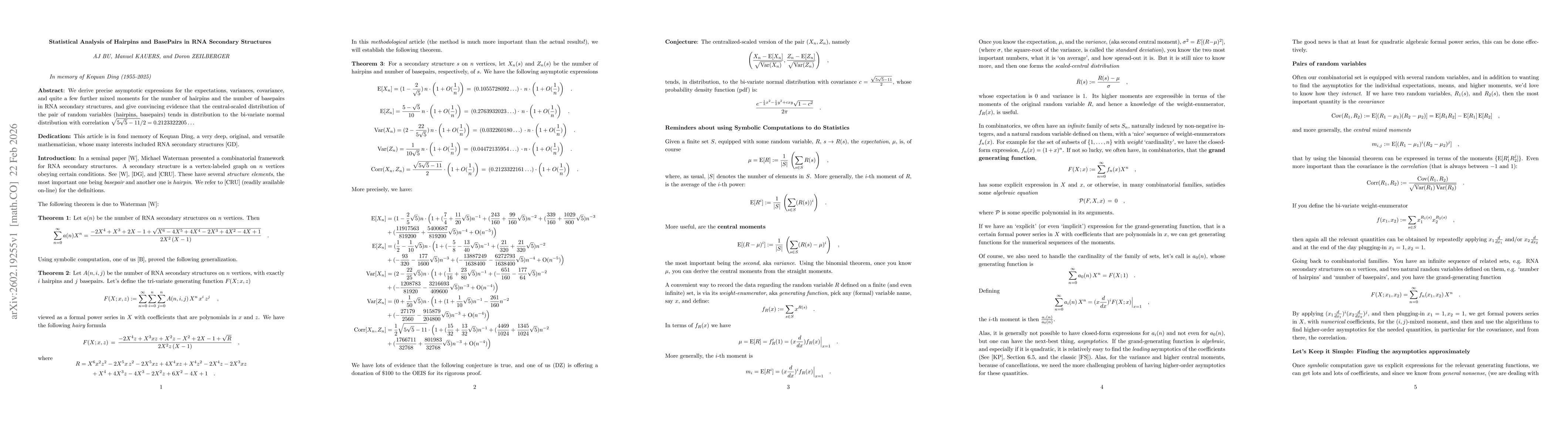 Thumbnail for Statistical Analysis of Hairpins and BasePairs in RNA Secondary Structures