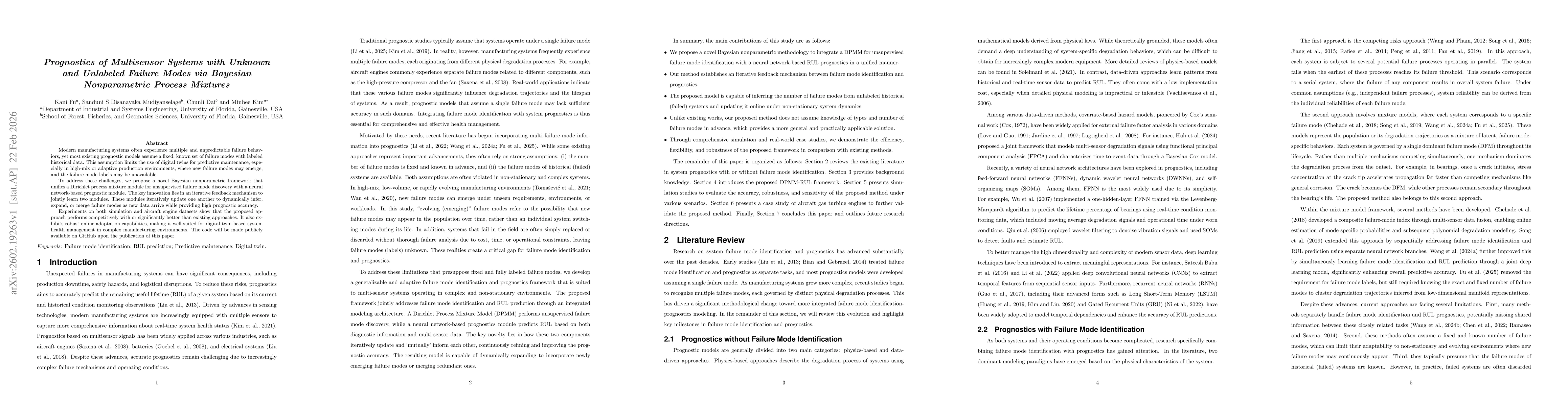 Thumbnail for Prognostics of Multisensor Systems with Unknown and Unlabeled Failure Modes via Bayesian Nonparametric Process Mixtures
