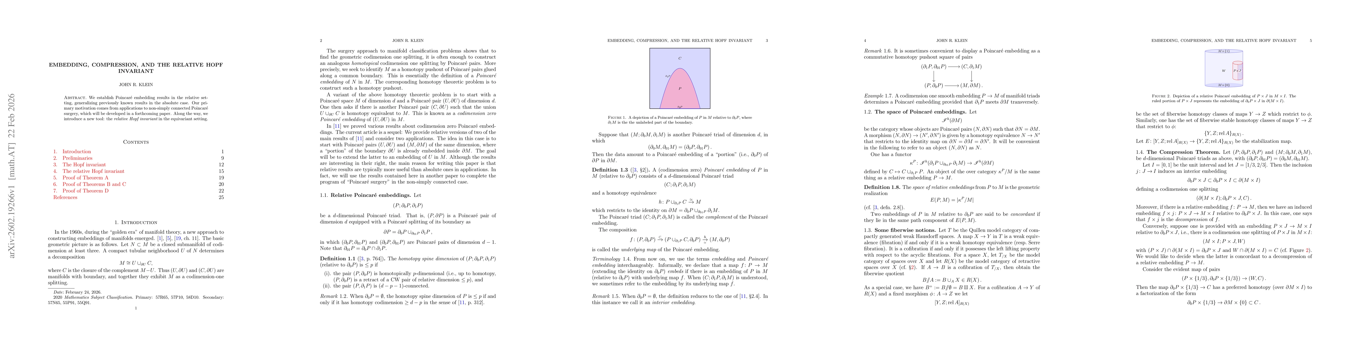 Thumbnail for Embedding, compression, and the relative Hopf invariant
