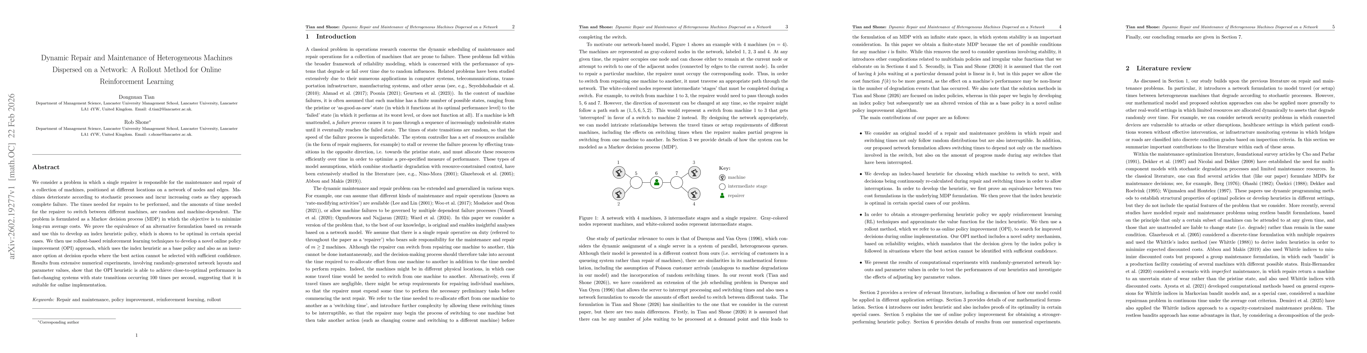 Thumbnail for Dynamic Repair and Maintenance of Heterogeneous Machines Dispersed on a Network: A Rollout Method for Online Reinforcement Learning