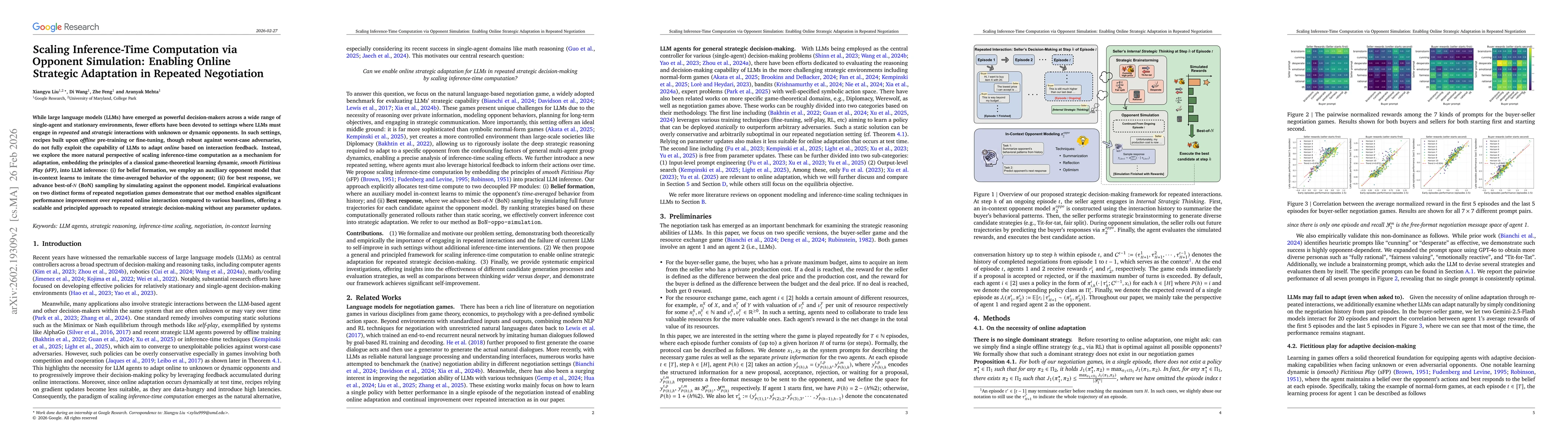 Thumbnail for Scaling Inference-Time Computation via Opponent Simulation: Enabling Online Strategic Adaptation in Repeated Negotiation