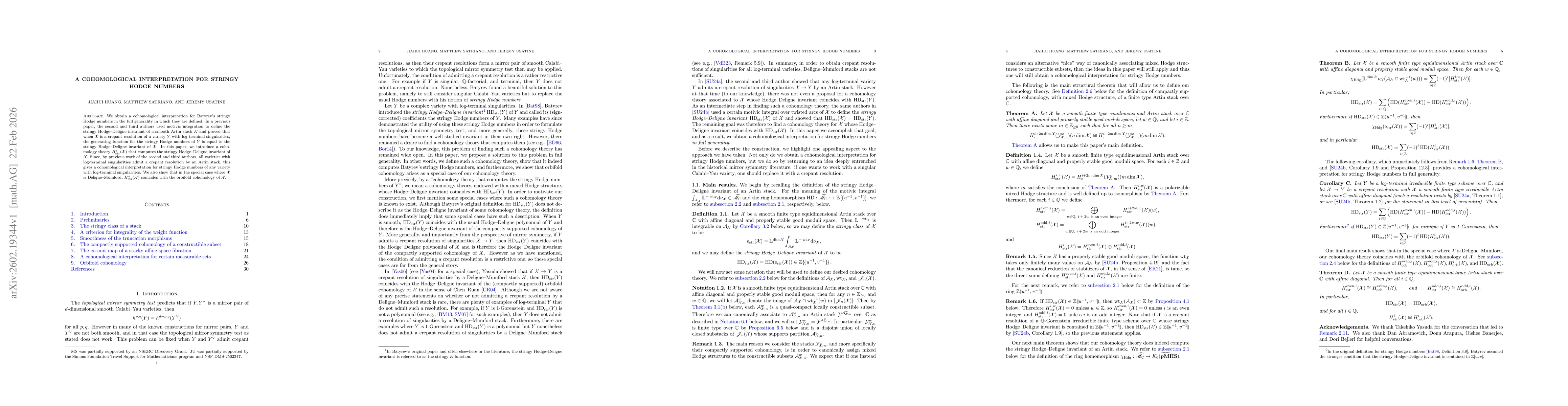Thumbnail for A cohomological interpretation for stringy Hodge numbers