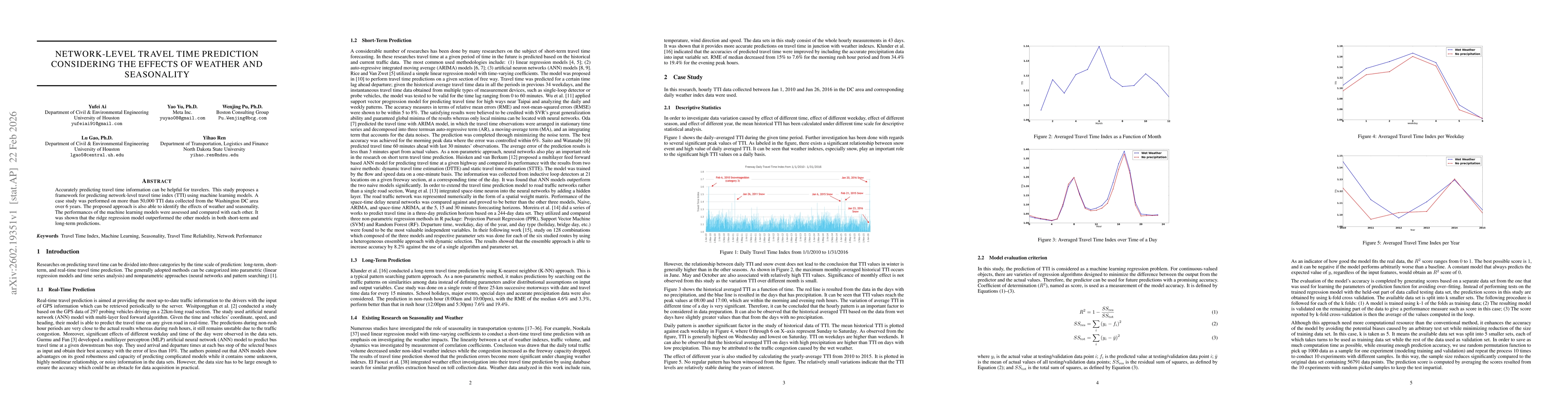 Thumbnail for Network-Level Travel Time Prediction Considering The Effects of Weather and Seasonality