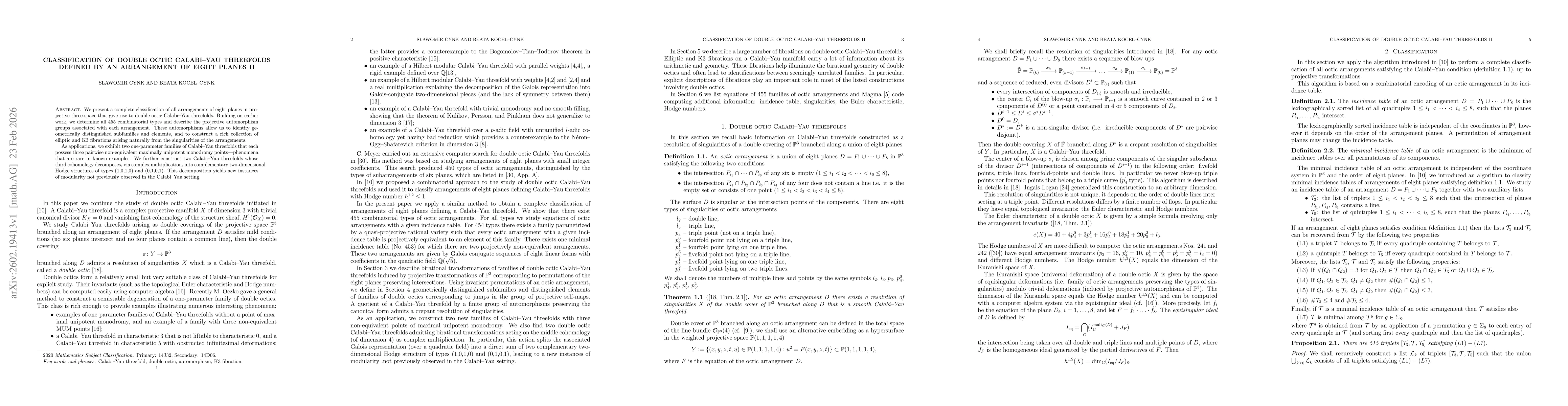 Thumbnail for Classification of double octic Calabi-Yau threefolds defined by an arrangement of eight planes II