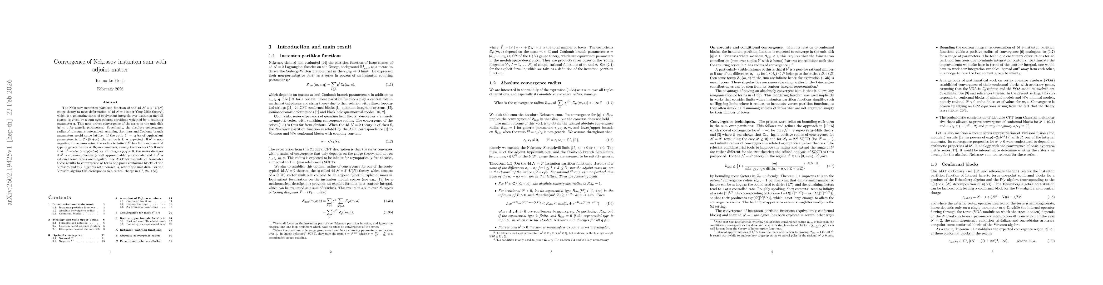 Thumbnail for Convergence of Nekrasov instanton sum with adjoint matter