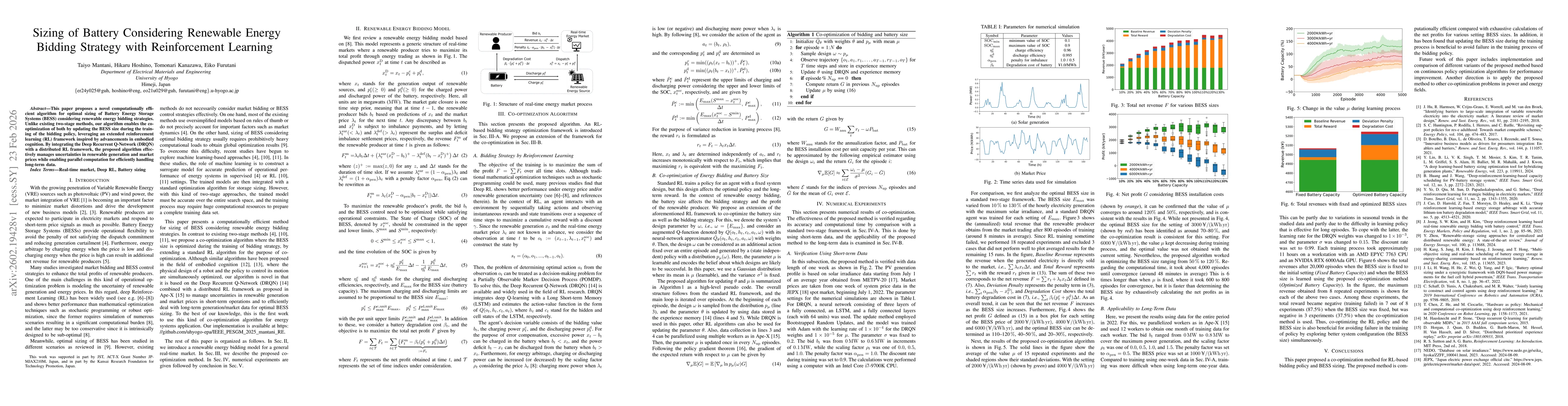 Thumbnail for Sizing of Battery Considering Renewable Energy Bidding Strategy with Reinforcement Learning