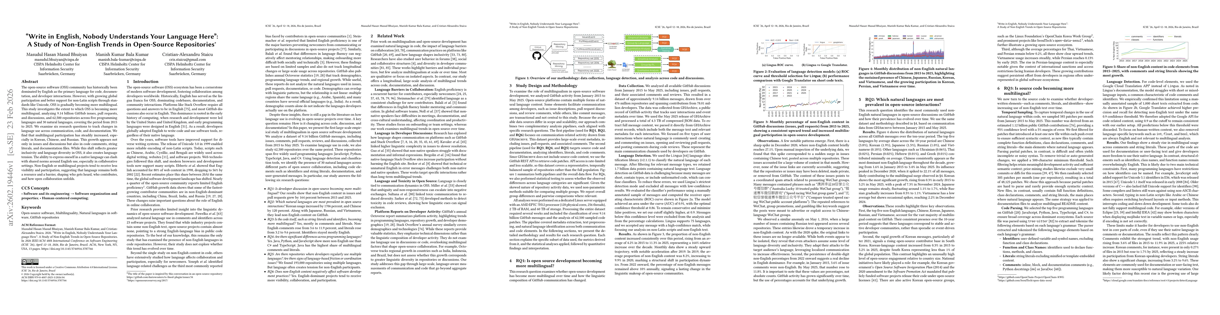 Thumbnail for "Write in English, Nobody Understands Your Language Here": A Study of Non-English Trends in Open-Source Repositories