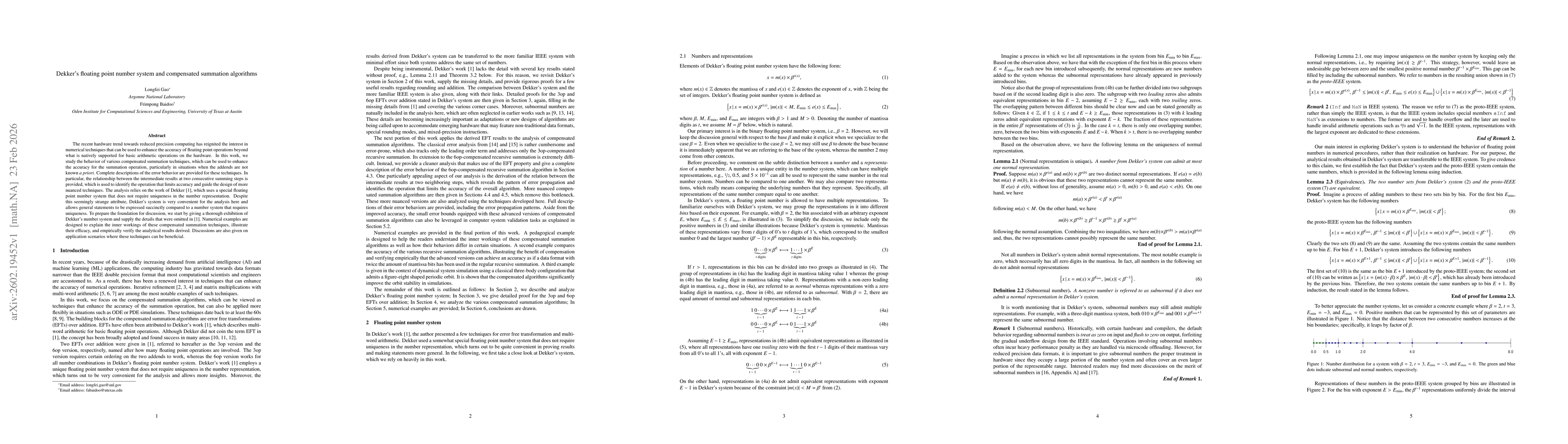 Thumbnail for Dekker's floating point number system and compensated summation algorithms