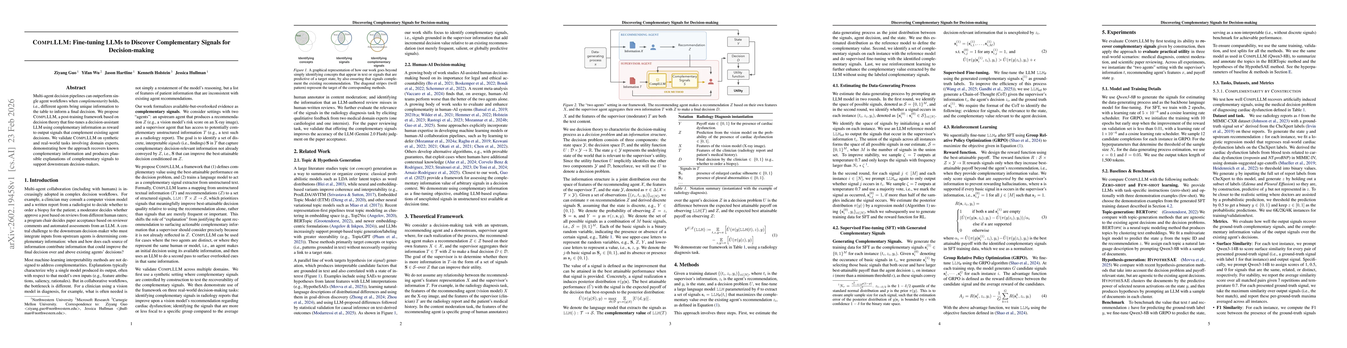 Thumbnail for ComplLLM: Fine-tuning LLMs to Discover Complementary Signals for Decision-making