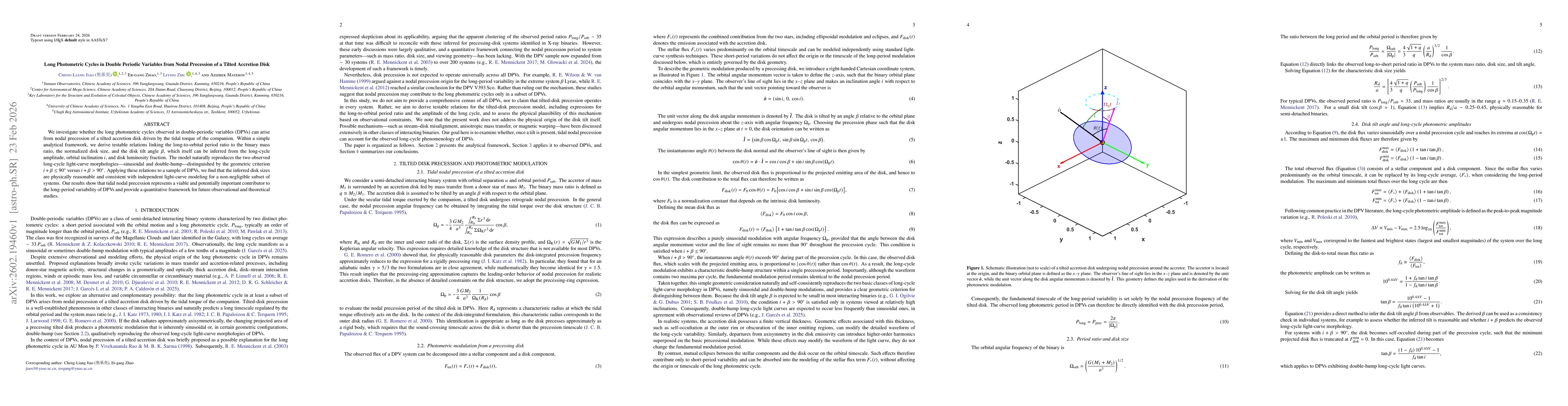 Thumbnail for Long Photometric Cycles in Double Periodic Variables from Nodal Precession of a Tilted Accretion Disk