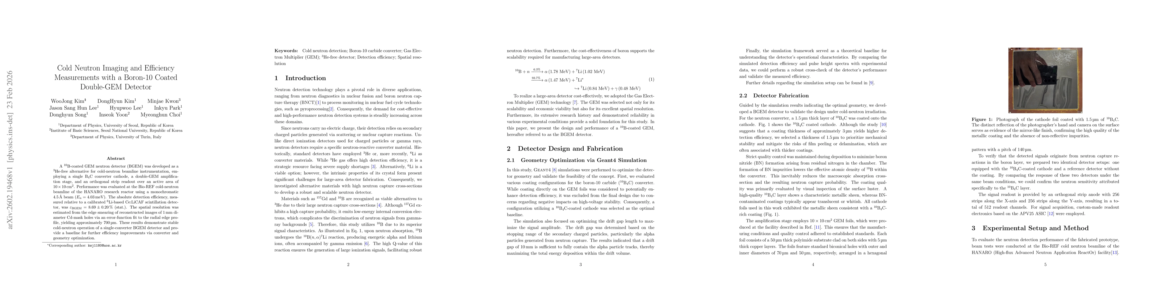 Thumbnail for Cold Neutron Imaging and Efficiency Measurements with a Boron-10 Coated Double-GEM Detector