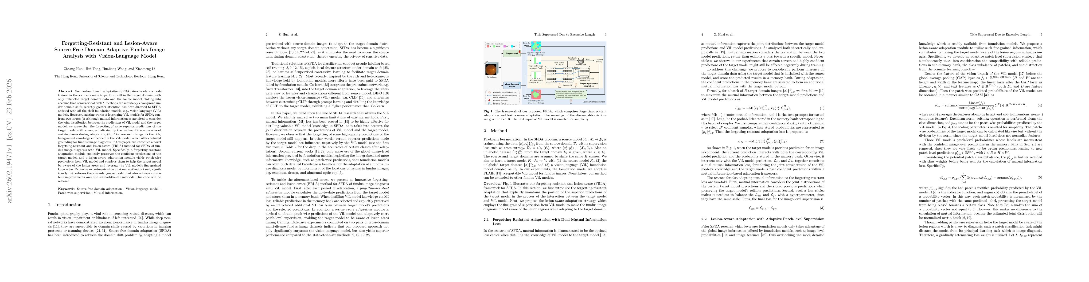 Thumbnail for Forgetting-Resistant and Lesion-Aware Source-Free Domain Adaptive Fundus Image Analysis with Vision-Language Model