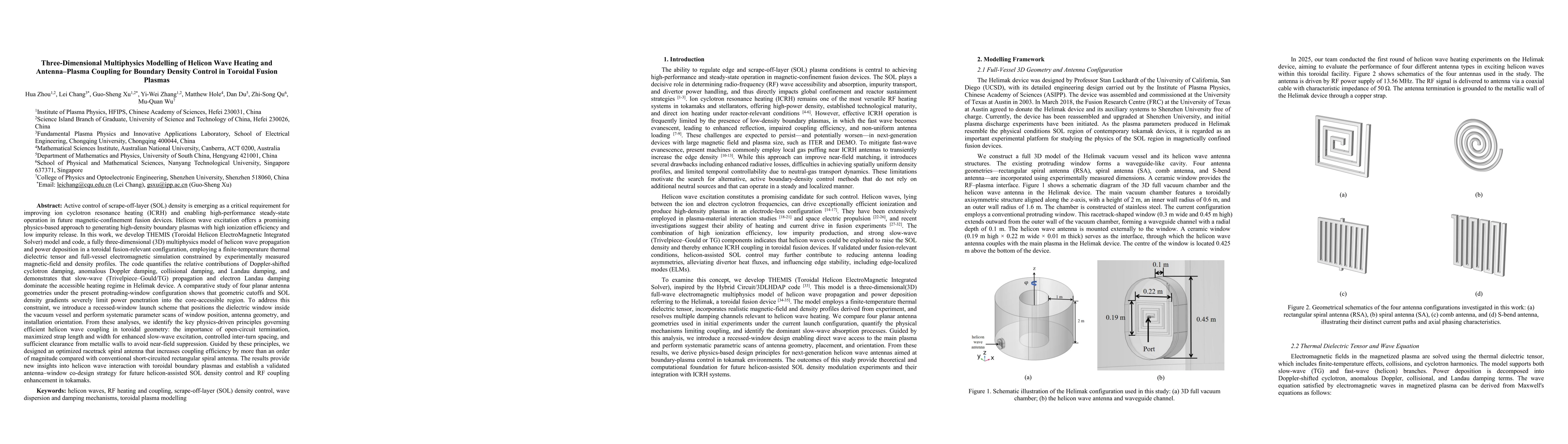 Thumbnail for Three Dimensional Multiphysics Modelling of Helicon Wave Heating and Antenna Plasma Coupling for Boundary Density Control in Toroidal Fusion Plasmas