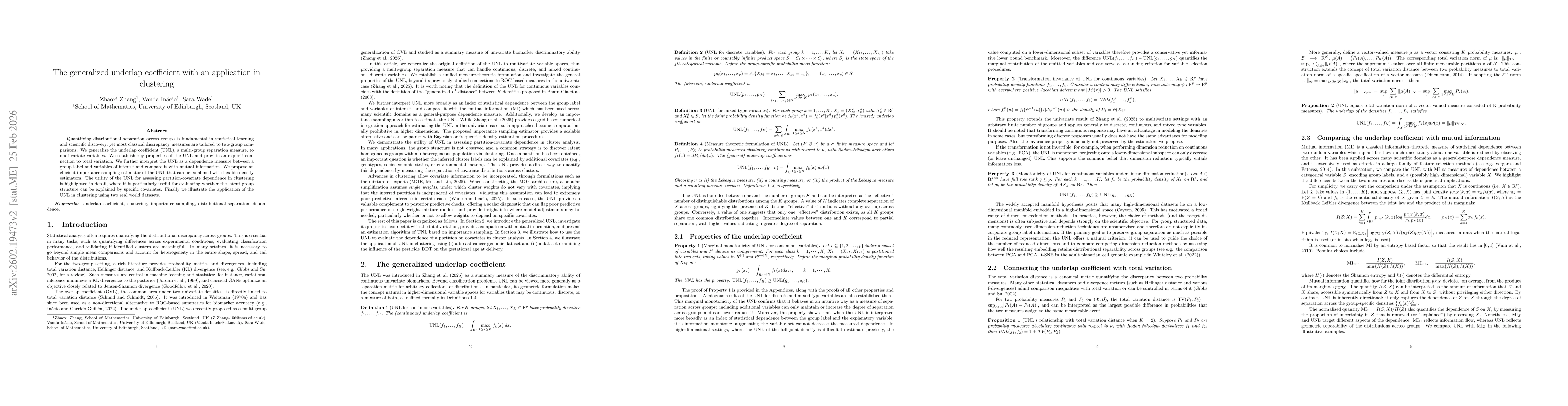 Thumbnail for The generalized underlap coefficient with an application in clustering