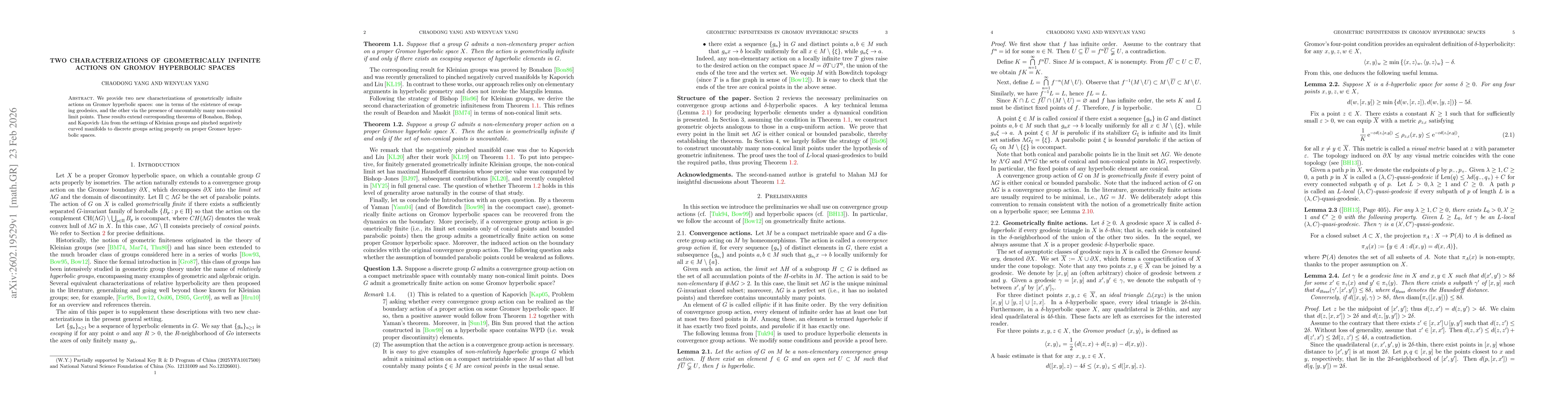 Thumbnail for Two Characterizations of Geometrically Infinite Actions on Gromov Hyperbolic Spaces