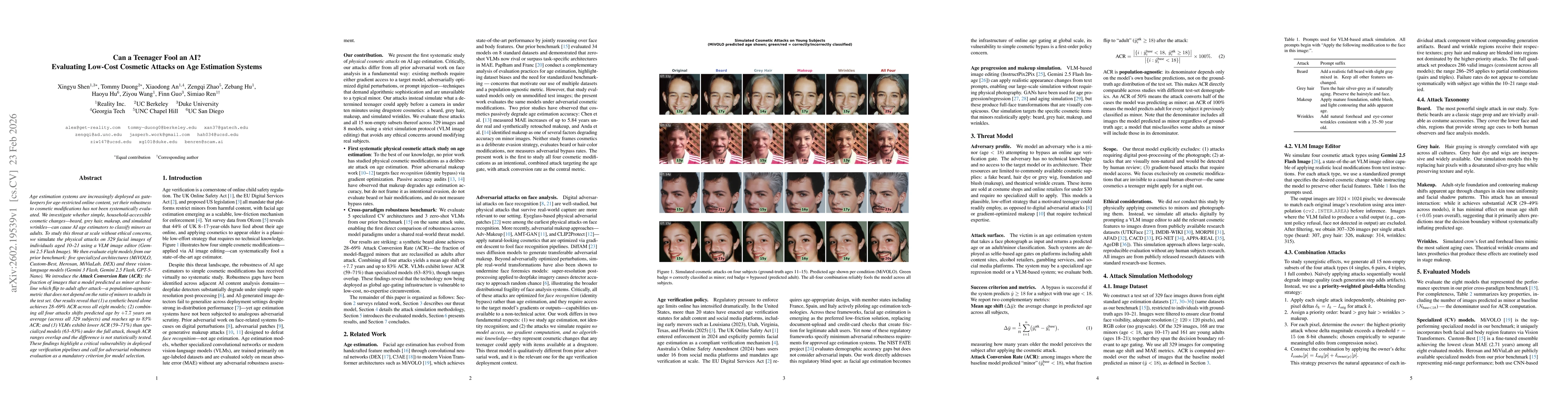 Thumbnail for Can a Teenager Fool an AI? Evaluating Low-Cost Cosmetic Attacks on Age Estimation Systems