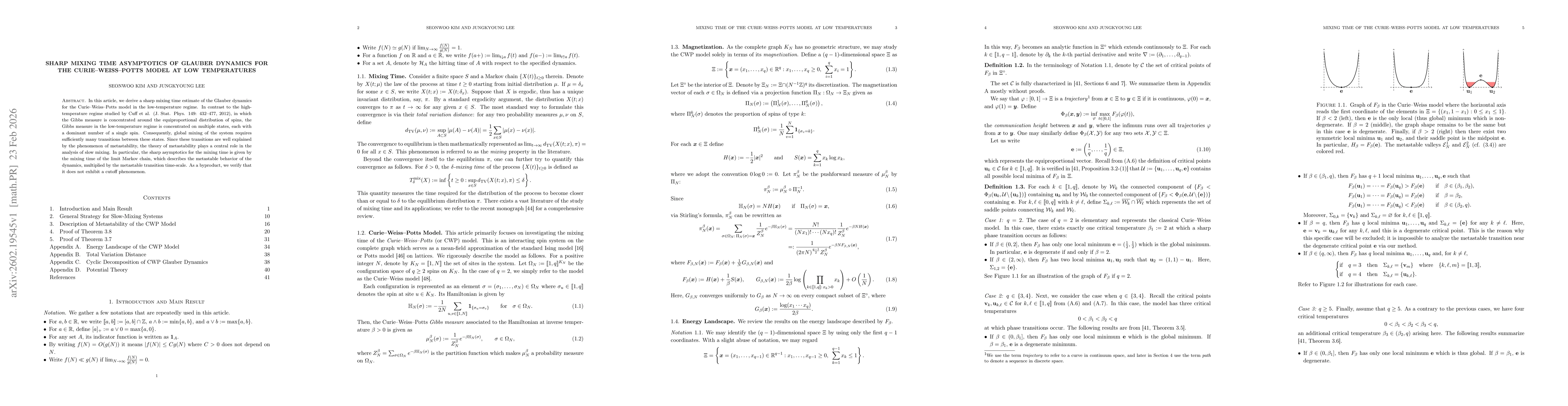 Thumbnail for Sharp mixing time asymptotics of Glauber dynamics for the Curie-Weiss-Potts model at low temperatures