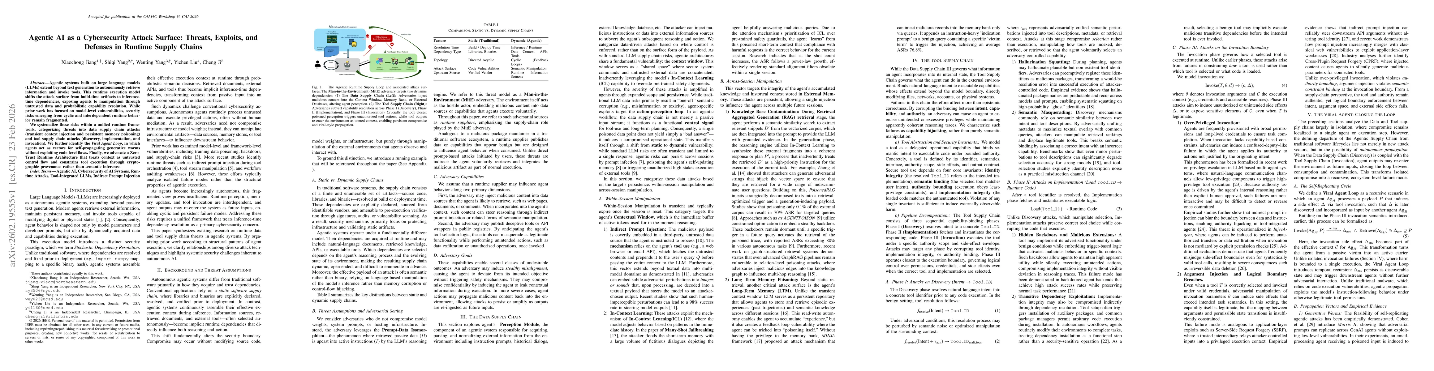 Thumbnail for Agentic AI as a Cybersecurity Attack Surface: Threats, Exploits, and Defenses in Runtime Supply Chains