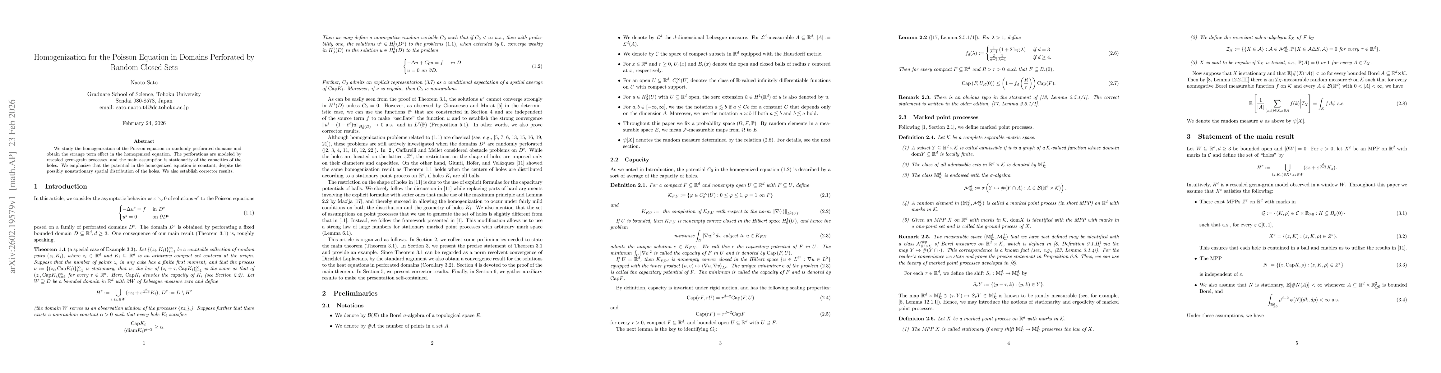 Thumbnail for Homogenization for the Poisson equation in domains perforated by random closed sets
