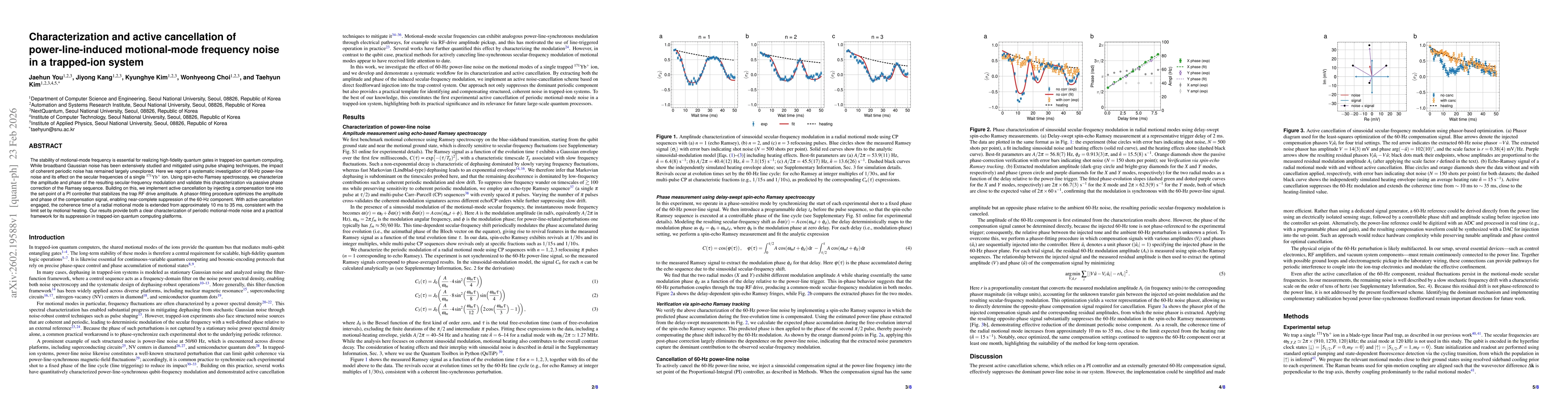 Thumbnail for Characterization and active cancellation of power-line-induced motional-mode frequency noise in a trapped-ion system