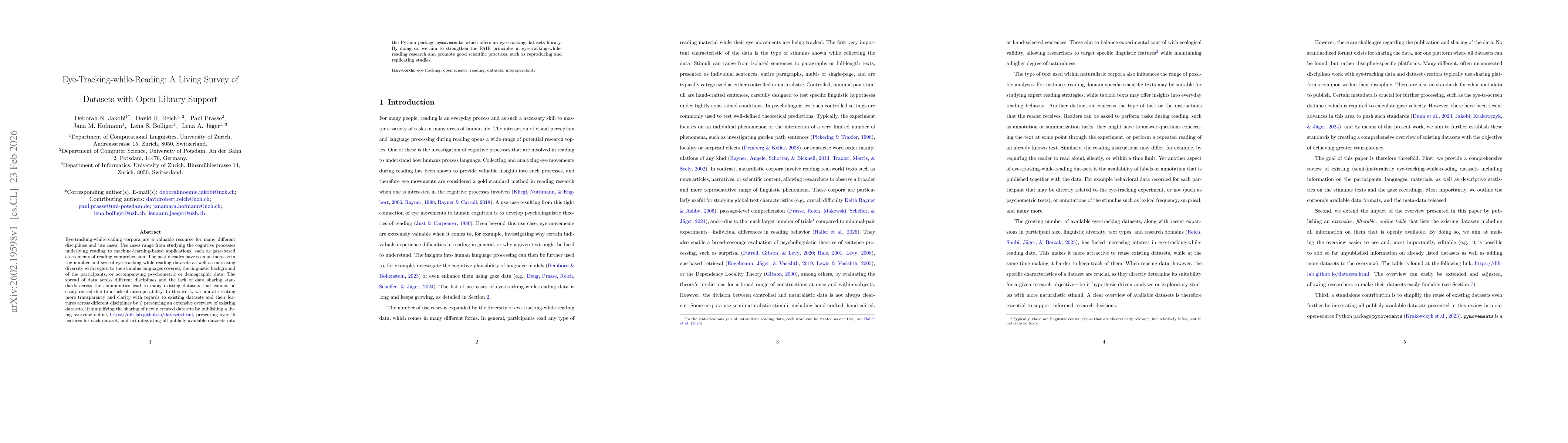 Thumbnail for Eye-Tracking-while-Reading: A Living Survey of Datasets with Open Library Support