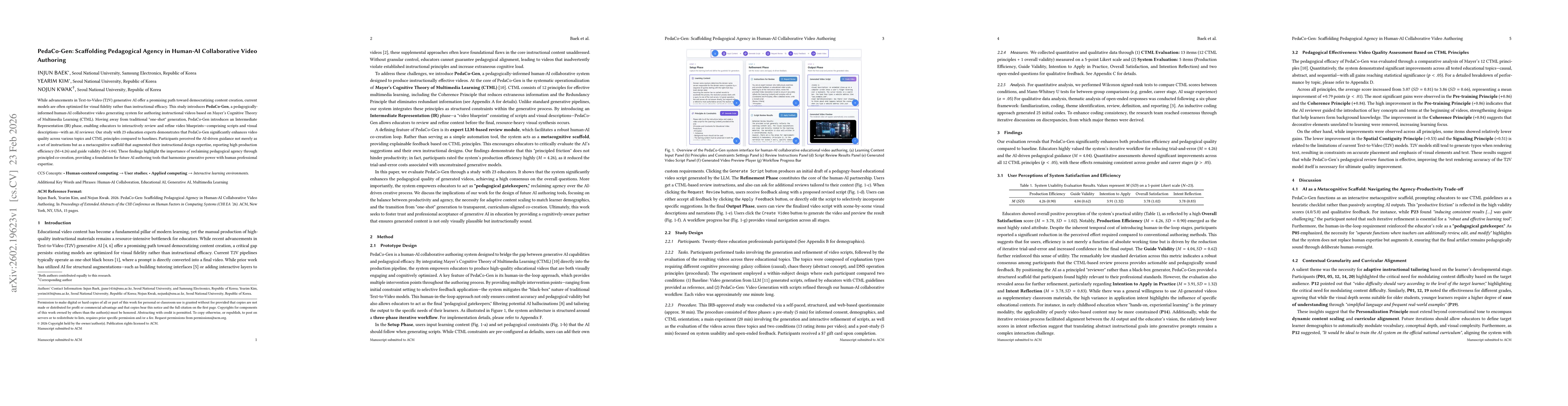 Thumbnail for PedaCo-Gen: Scaffolding Pedagogical Agency in Human-AI Collaborative Video Authoring