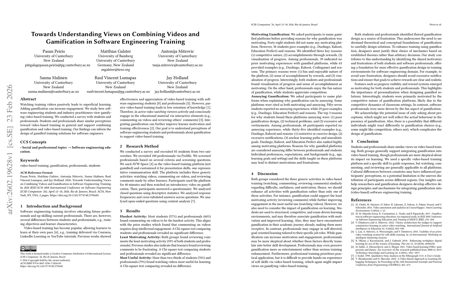 Thumbnail for Towards Understanding Views on Combining Videos and Gamification in Software Engineering Training