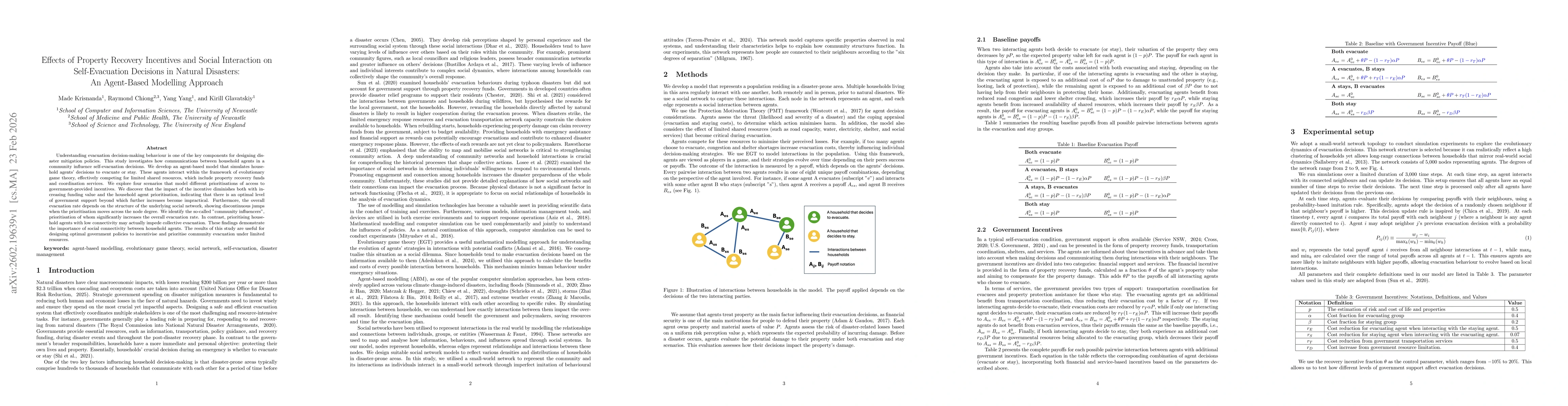 Thumbnail for Effects of Property Recovery Incentives and Social Interaction on Self-Evacuation Decisions in Natural Disasters: An Agent-Based Modelling Approach
