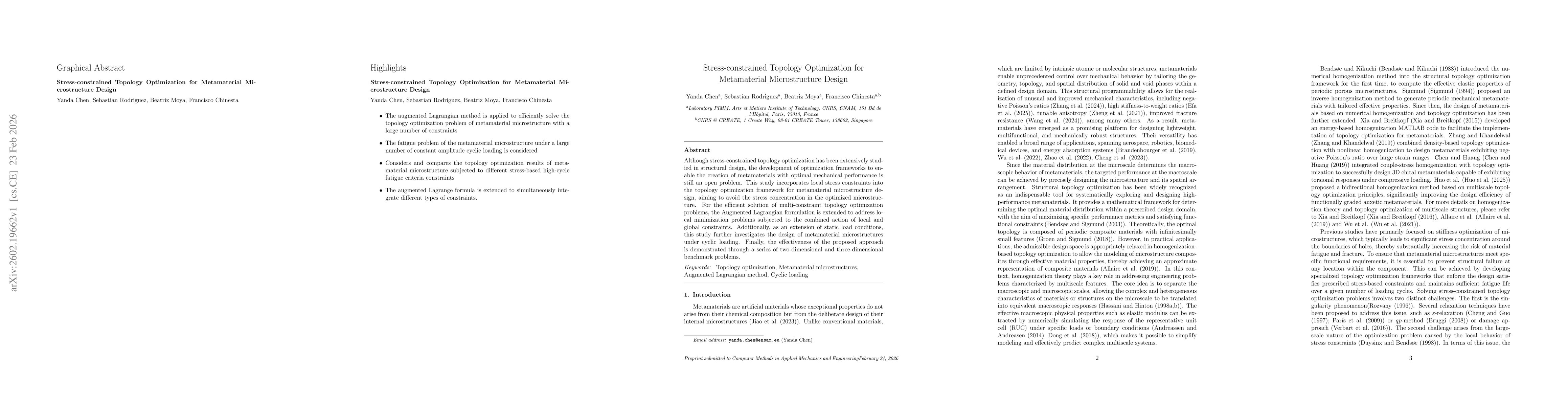 Thumbnail for Stress-constrained Topology Optimization for Metamaterial Microstructure Design