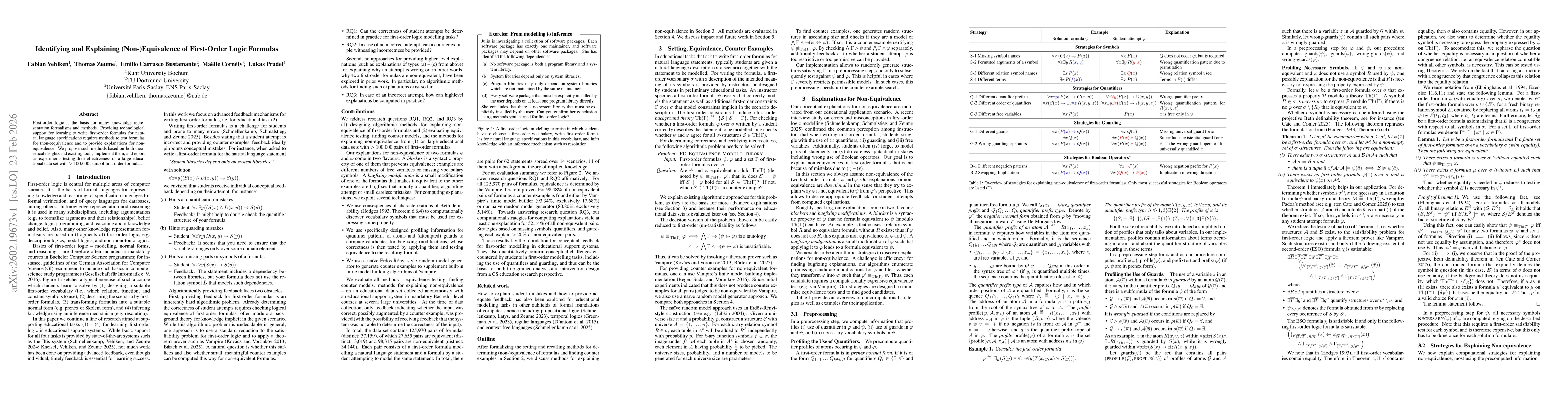Thumbnail for Identifying and Explaining (Non-)Equivalence of First-Order Logic Formulas