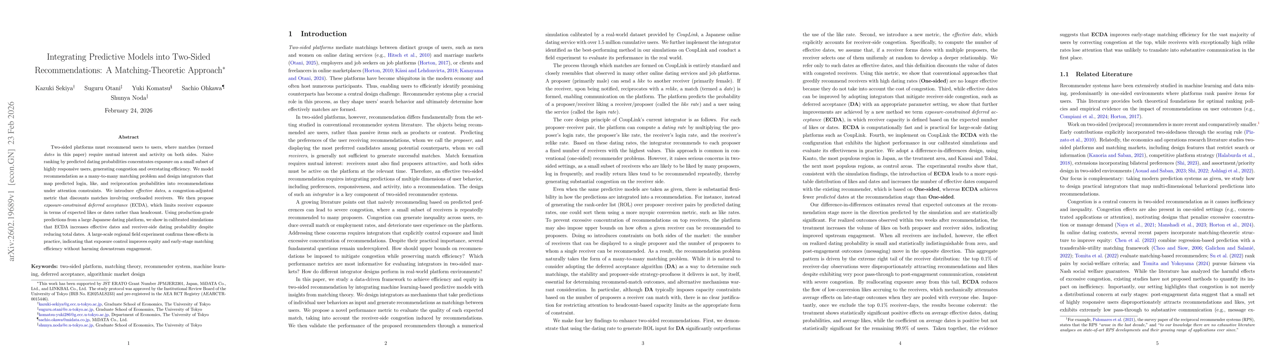 Thumbnail for Integrating Predictive Models into Two-Sided Recommendations: A Matching-Theoretic Approach
