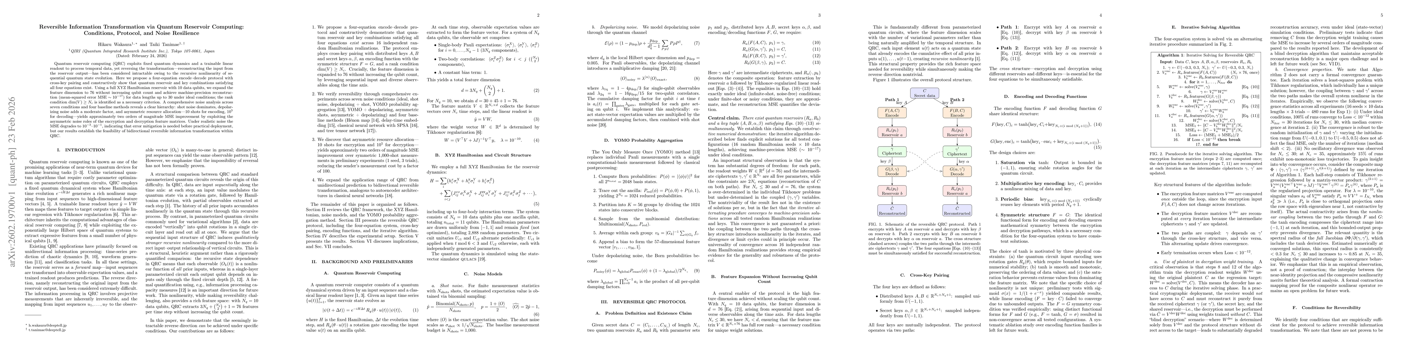 Thumbnail for Reversible Information Transformation via Quantum Reservoir Computing: Conditions, Protocol, and Noise Resilience