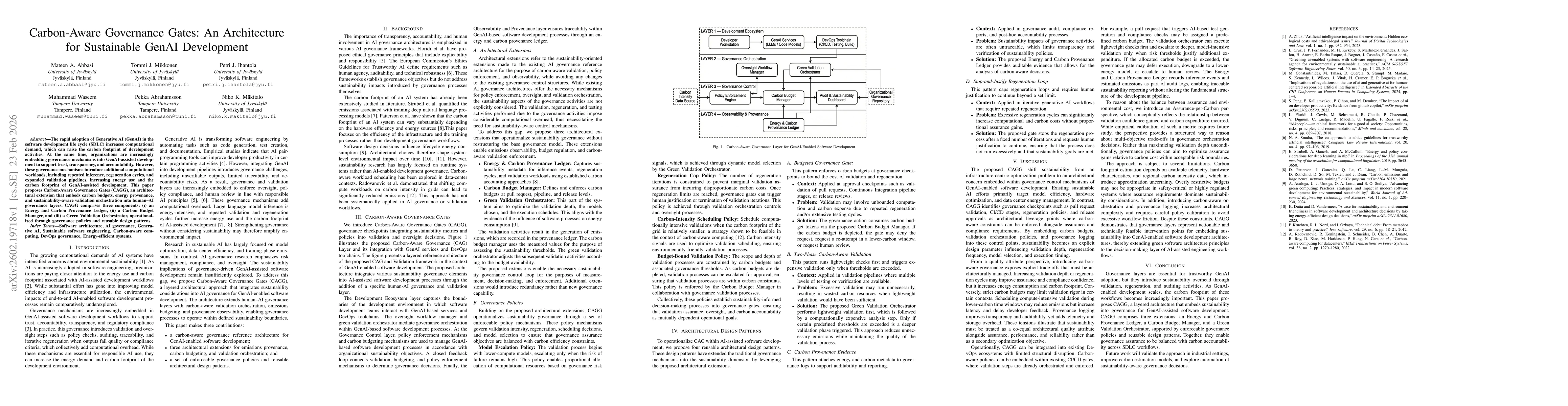 Thumbnail for Carbon-Aware Governance Gates: An Architecture for Sustainable GenAI Development