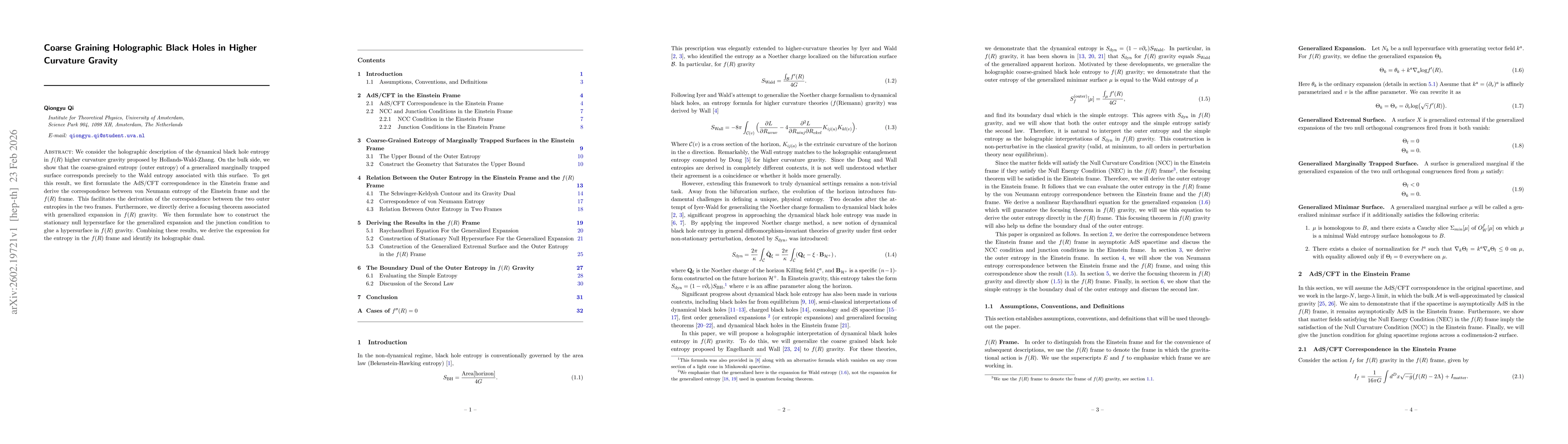 Thumbnail for Coarse Graining Holographic Black Holes in Higher Curvature Gravity
