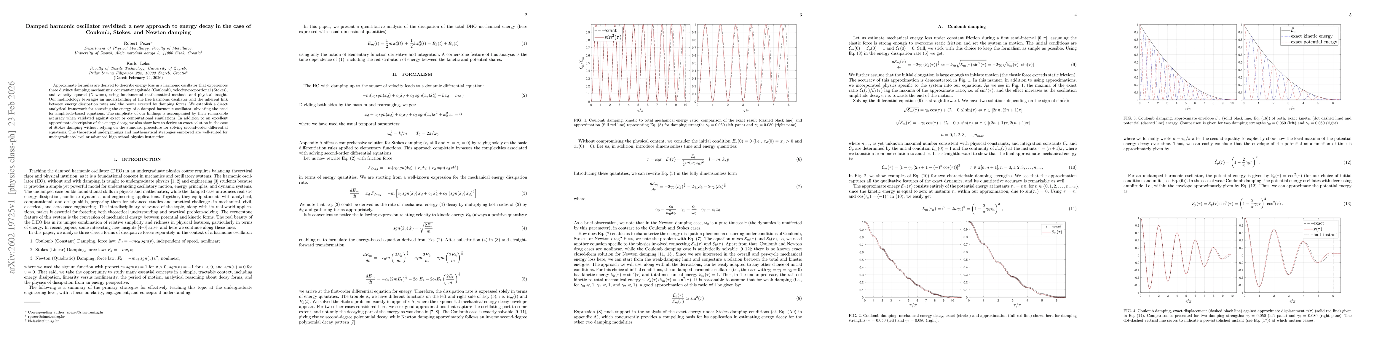 Thumbnail for Damped harmonic oscillator revisited: a new approach to energy decay in the case of Coulomb, Stokes, and Newton damping