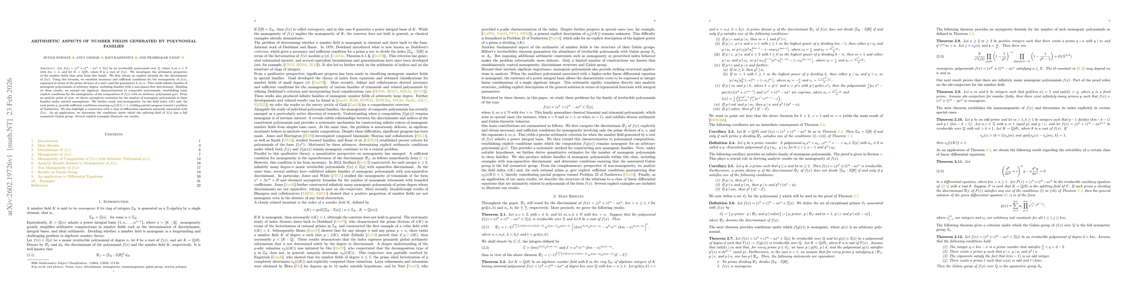 Thumbnail for Arithmetic Aspects of Number Fields Generated by Polynomial Families