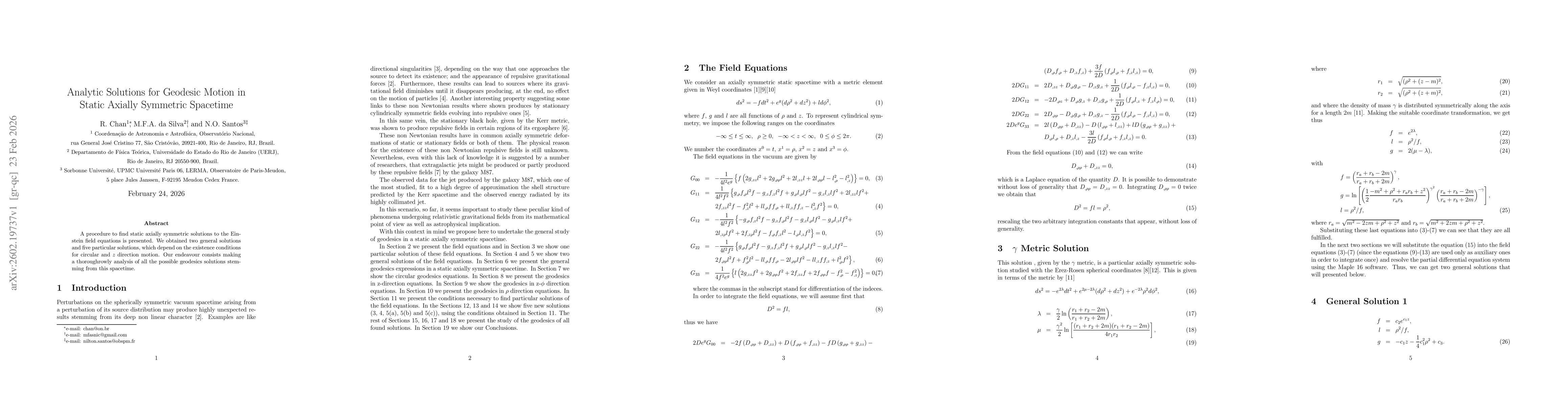 Thumbnail for Analytic Solutions for Geodesic Motion in Static Axially Symmetric Spacetime