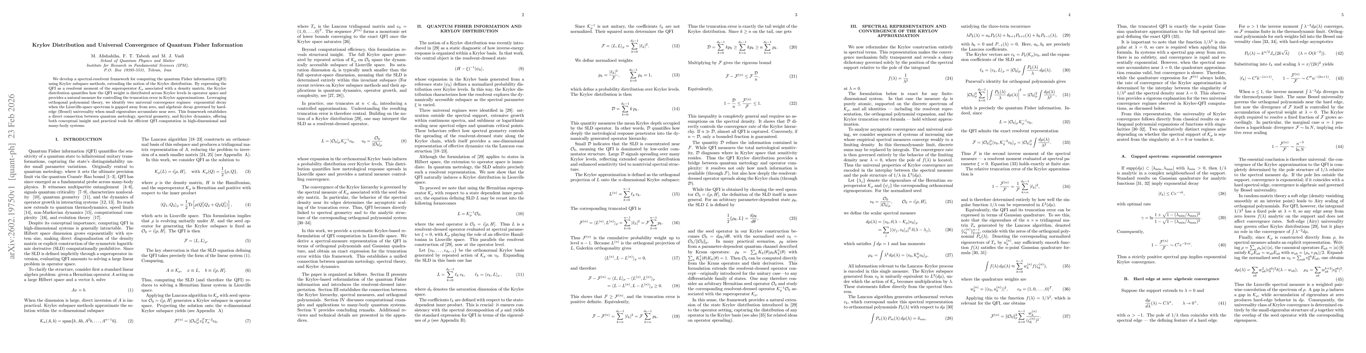 Thumbnail for Krylov Distribution and Universal Convergence of Quantum Fisher Information