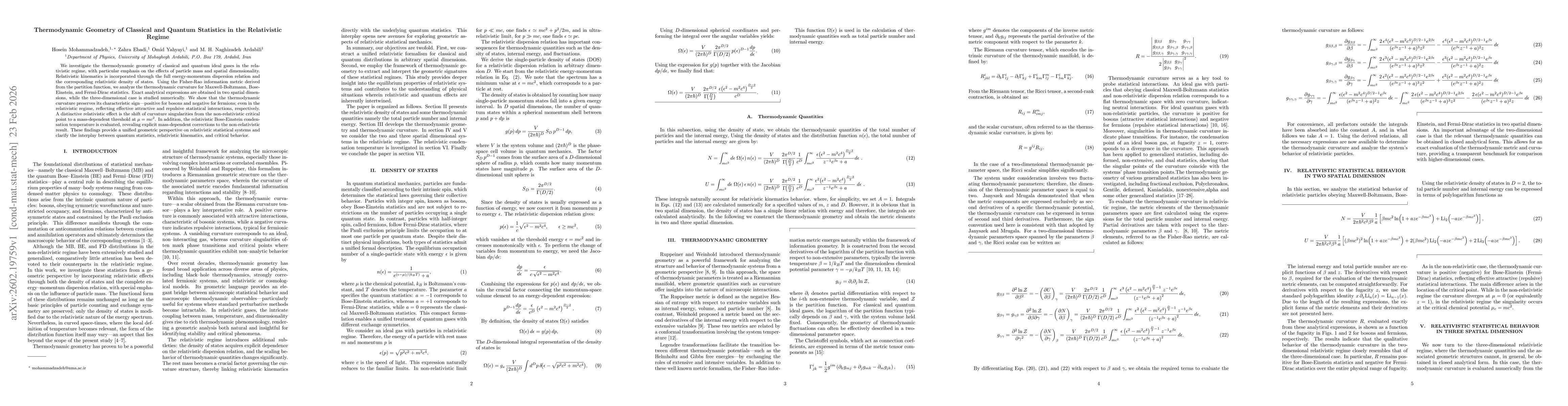Thumbnail for Thermodynamic Geometry of Classical and Quantum Statistics in the Relativistic Regime