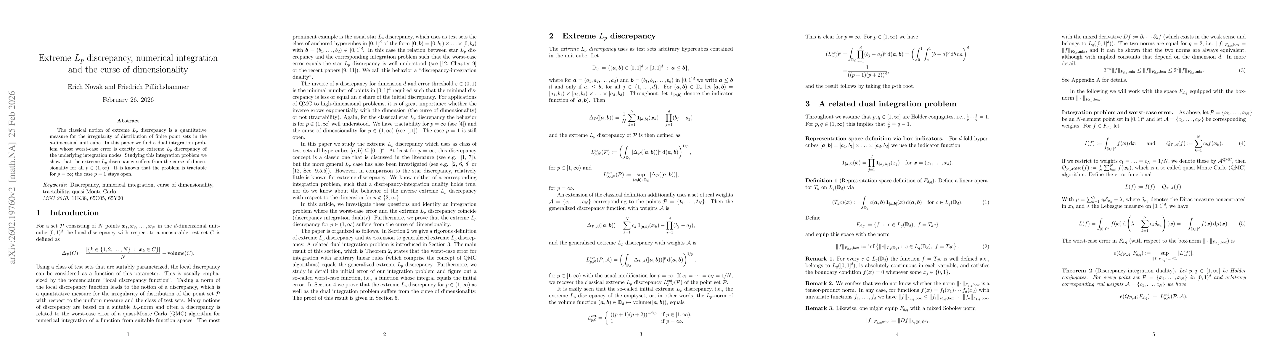 Thumbnail for Extreme $L_p$ discrepancy, numerical integration and the curse of dimensionality