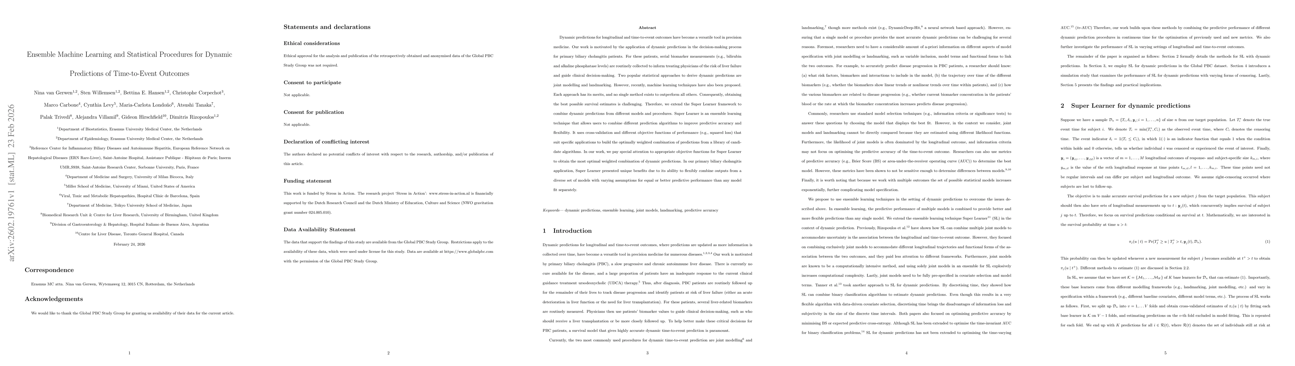 Thumbnail for Ensemble Machine Learning and Statistical Procedures for Dynamic Predictions of Time-to-Event Outcomes