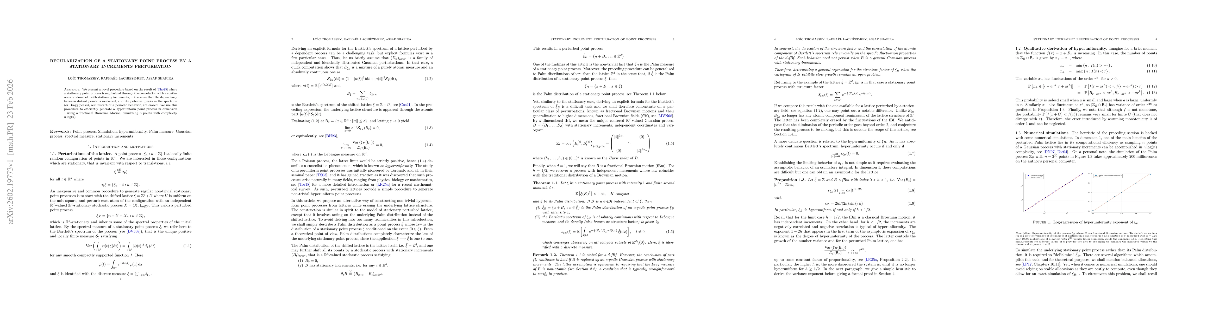 Thumbnail for Regularization of a stationary point process by a stationary increments perturbation