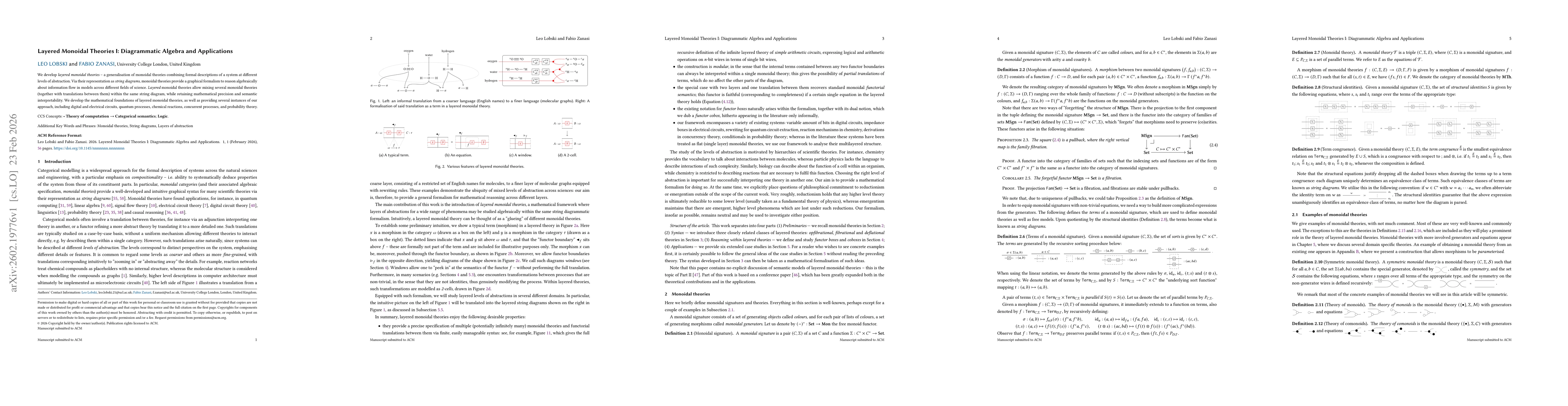 Thumbnail for Layered Monoidal Theories I: Diagrammatic Algebra and Applications