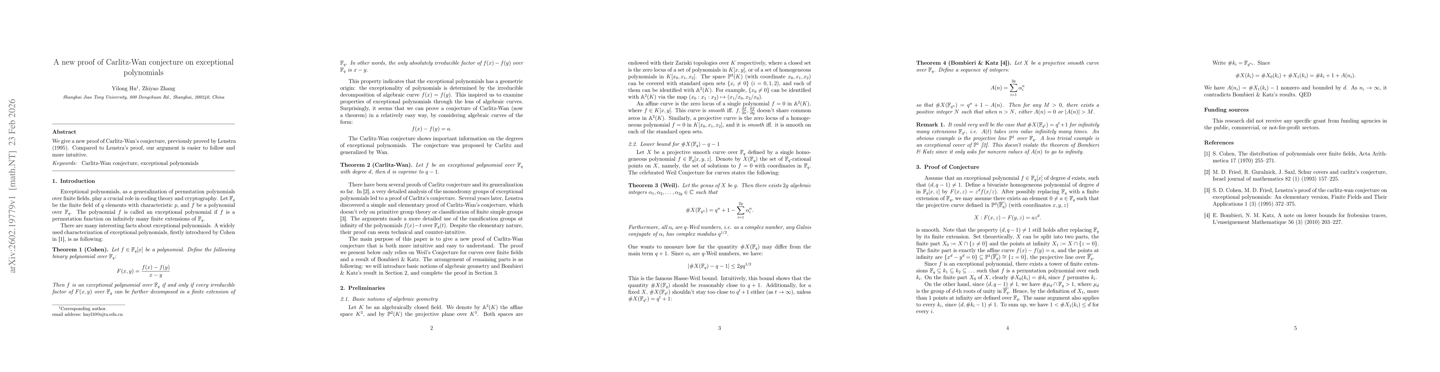 Thumbnail for A new proof of Carlitz-Wan conjecture on exceptional polynomials