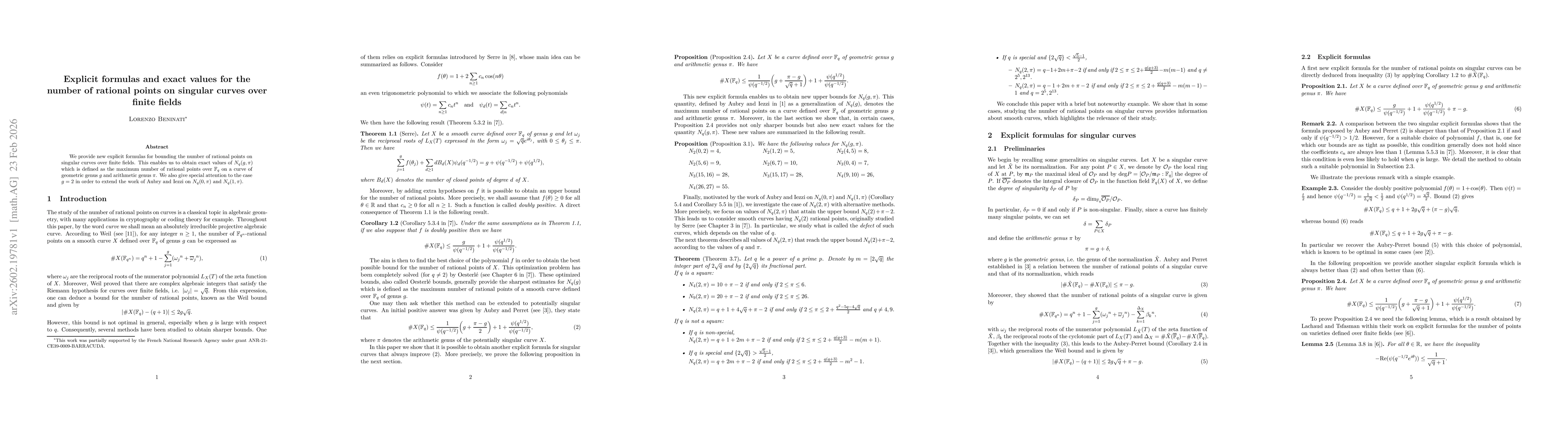 Thumbnail for Explicit formulas and exact values for the number of rational points on singular curves over finite fields