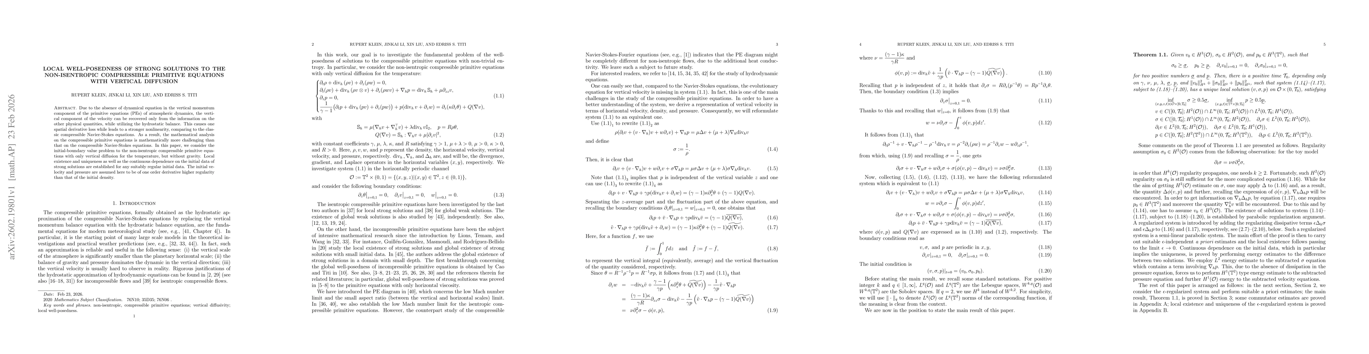 Thumbnail for Local well-posedness of strong solutions to the non-isentropic compressible primitive equations with vertical diffusion