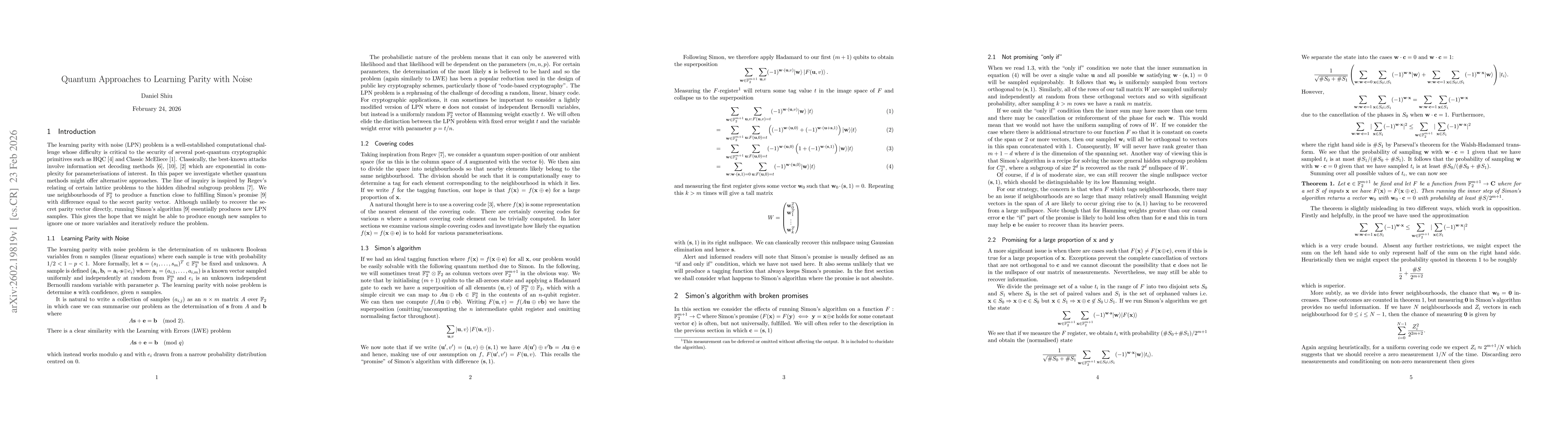 Thumbnail for Quantum approaches to learning parity with noise