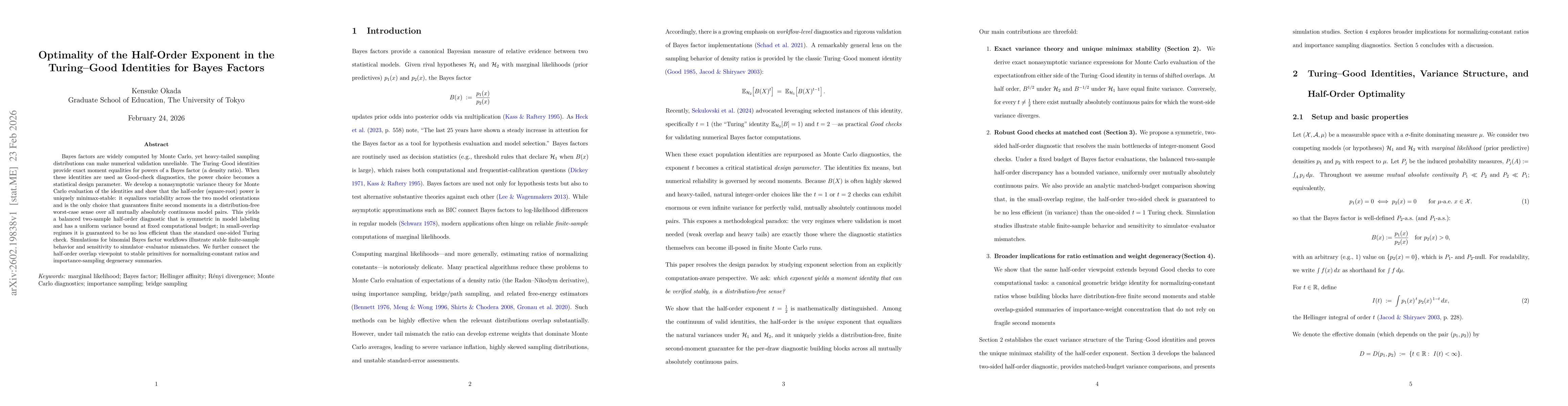 Thumbnail for Optimality of the Half-Order Exponent in the Turing-Good Identities for Bayes Factors